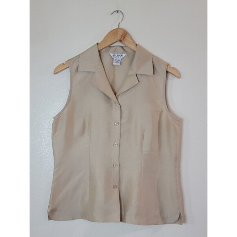 ALLISON TAYLOR 100% Silk Sleeveless Button Up Shirt Blouse Womens Size Medium - Picture 1 of 11